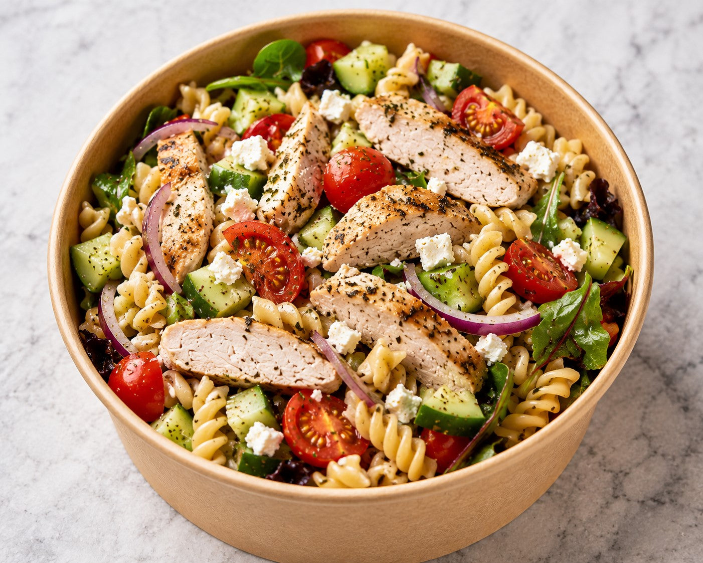 GLUTEN FREE Mediterranean Chicken Pasta Salad